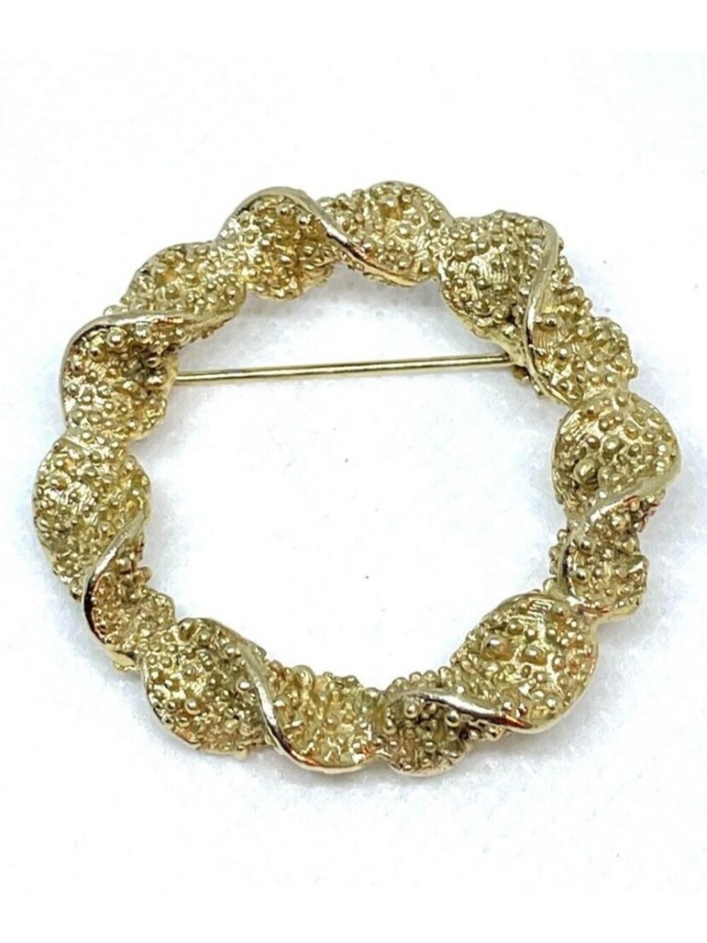 Vtg Emmons Round Twisted Wreath Brooch Pin Gold Tone